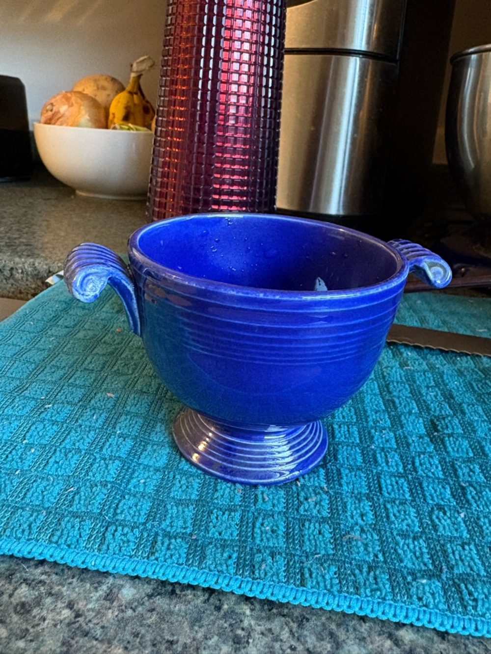 Fiestaware Cobalt Blue Two-Handled Pedestal Sugar Bowl